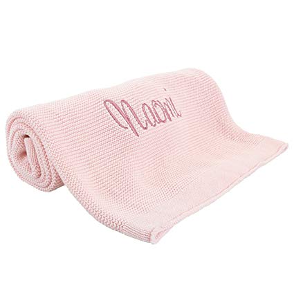 Monogrammed Baby Blanket, Soft Knit, Pink Personalized Baby Gifts for Girls