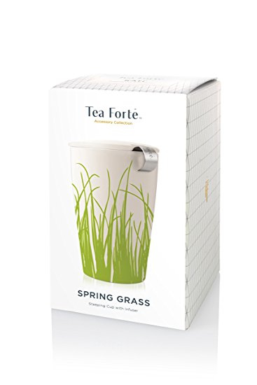 Tea Forte KATI Single Cup Loose Leaf Tea Brewing System, Insulated Ceramic Mug with Tea Infuser and Lid, Spring Grass