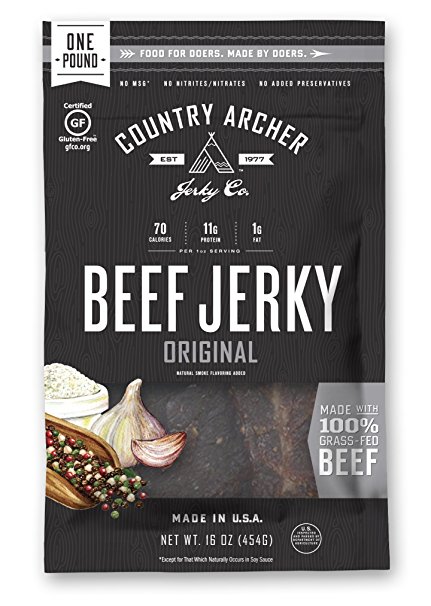 Country Archer Grass-Fed Gluten Free Beef Jerky, Original, 16 Ounce