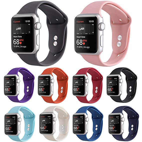 Kaome Compatible with Apple Watch Band 38mm,Soft Strap Sport Band for iWatch Apple Watch Series 3, Series 2, and Series 1(S/M,10 Pack)