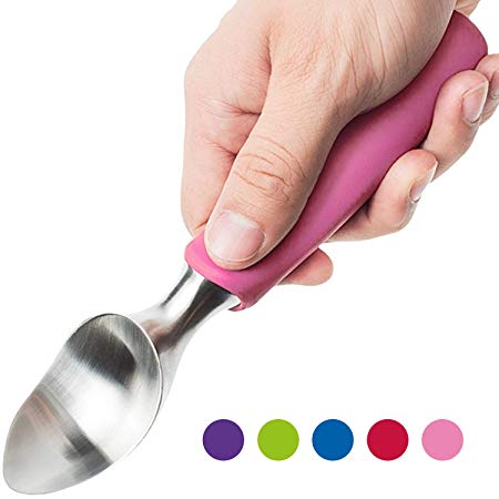 SUMO Ice Cream Scoop: Solid Stainless Steel - Non-slip Rubber Grip - Dishwasher Safe [Pink]