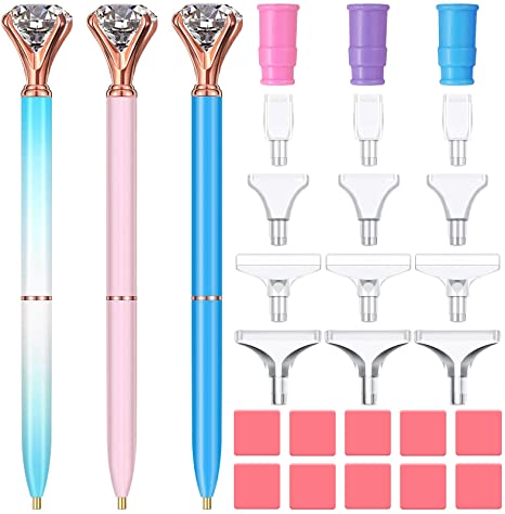 3 Pieces Diamond Painting Drill Pens Point Drill Pens with 3 Pen Adapter Holders, 12 Diamond Painting Pen Heads, 10 Glue Clay Diamond Painting Picker Tools Kit for DIY Nail Decoration