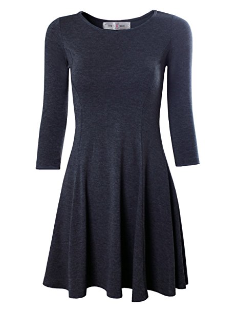 Tom's Ware Women's Casual Slim Fit and Flare Round Neckline Dress