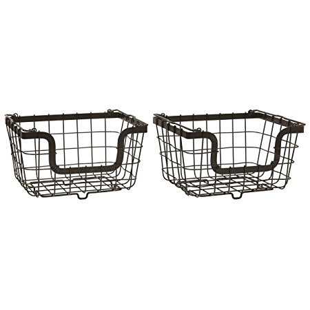 Gourmet Basics by Mikasa General Store Stacking/Nesting Metal Basket, Set of 2, Antique Black