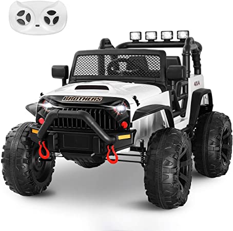 HOMFY Kids Ride on Truck Toy 12V Electric Vehicles Motorized Toddler Realistic Off-Road UTV Car with 2.4G Parental Remote Control, MP3/Bluetooth Player, LED Light, Two Boxes (Black)