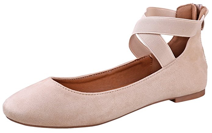 Anna Dana-20 Women's Classic Ballerina Flats Elastic Crossing Straps