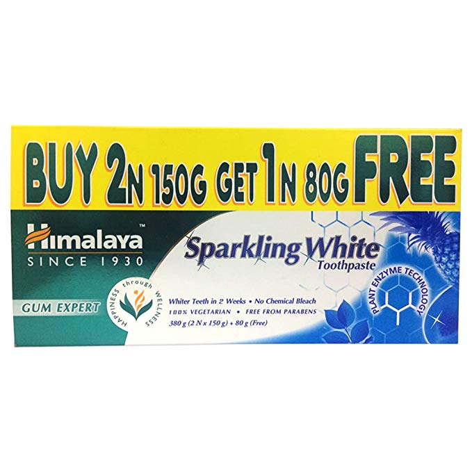 Himalaya Herbals Sparkling White Toothpaste - 150 g (Buy 2 and Get 1 Free Toothpaste of 80 g)