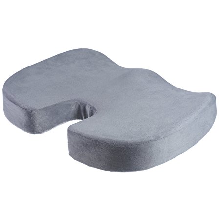 ComfortWise Coccyx Orthopedic Memory Foam Seat Cushion - Sciatica and Back Pain Relief - Healthy Posture - Tailbone Support - Spinal Alignment - Office Chair, Airplane, Car Truck Seat, Wheelchair