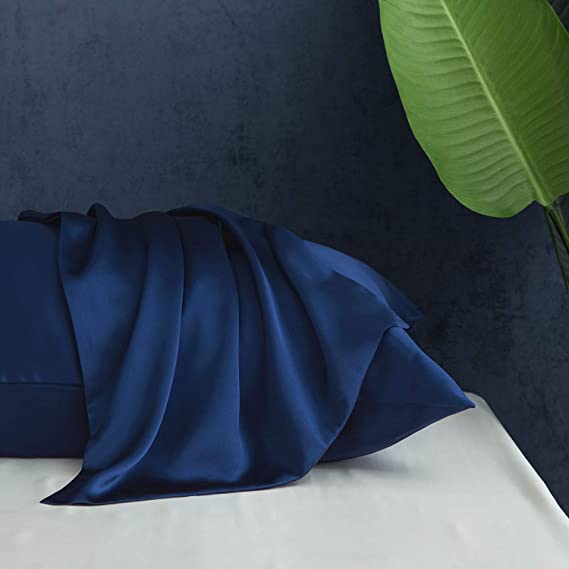 JUSPURBET Silk Pillowcase for Hair and Skin with Hidden Zipper,1 pc 100% Mulberry Silk Pillow Covers (Queen, Navy Blue)