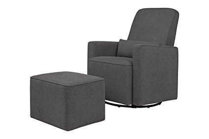 DaVinci Olive Upholstered Swivel Glider with Bonus Stationary Ottoman with Piping, Dark Grey