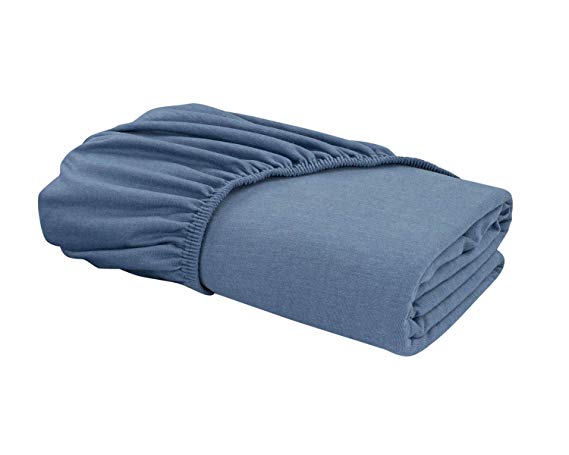 DELANNA Jersey Knit Fitted Sheet Soft Breathable Bottom Sheet Only (Indigo Blue, Twin XL)