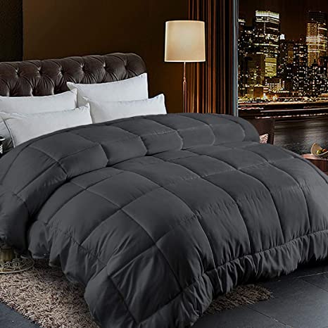 Comforter California King Size Dark Grey All Season Reversible Down Alternative Duvet Insert with Corner Tabs - Hotel Quality Winter Warm Soft Comforter and Hypoallergenic - Microfiber Filling