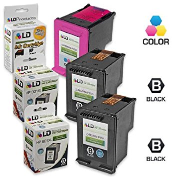 LD Remanufactured Ink Cartridge Replacements for (HP) CC654AN 901XL & CC656AN 901 (2 Blk & 1 Clr) for OfficeJet J4540, J4580, J4660, G510a, J4680c, G510n, J4524, J4550, 4500, J4624, J4680, G510g