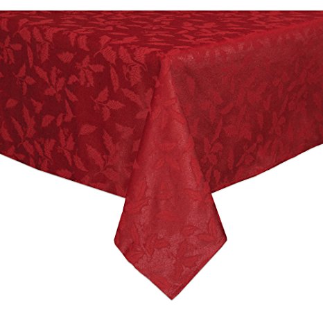 Lenox Holly Damask Tablecloth, 60 by 140-Inch Oblong/Rectangle, Red