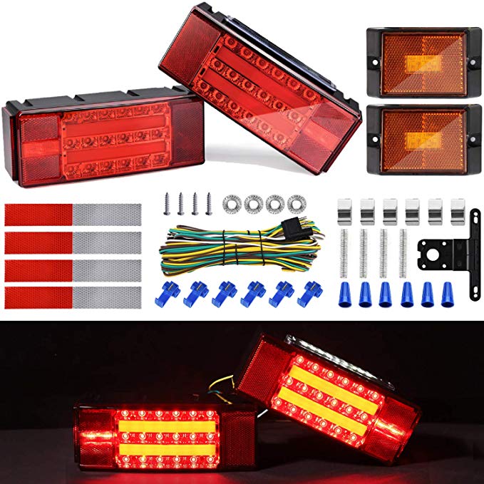 Kohree New LED Submersible Trailer Tail Light Kit, 12V LED Utility Trailer Lights DOT Approval, Fully Submersible License Lights and Wiring Kit Combined Stop,Taillights,Turn Function for Boat Trailer