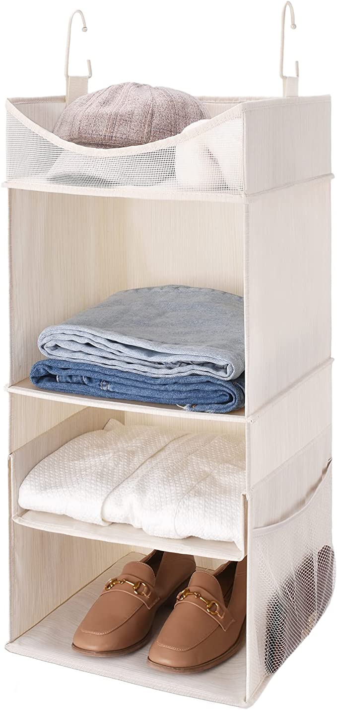 StorageWorks 3-Shelf Hanging Closet Organizer, Adjustable Hanging Closet Organizers and Storage, Cotton, White & Ivory, 13”W x 13”D x 27.5”H