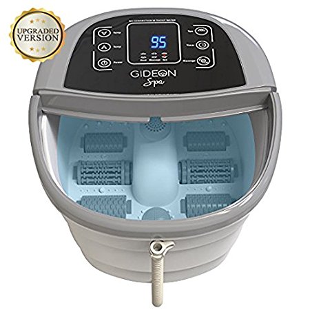 Gideon Luxury Foot Spa Bath Massager with Heat – Heated Foot Soak - 4 Bubbling Water Jets   6 Rolling Massage Wheels   Soothing Blue LED Light - Relaxes and Invigorates Tired and Achy Feet [UPGRADED]