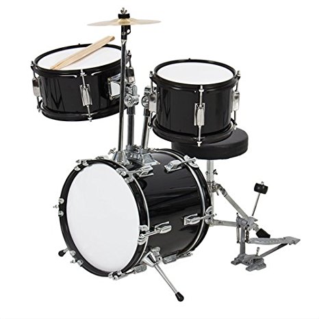 Kids Drum Set 3 Pc 13" Beginners Complete Set with Throne, Cymbal and More- Black