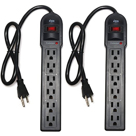 KMC 6-Outlet Surge Protector Power Strip 2-Pack, Overload Protection, 2-Foot Cord, 900 Joule