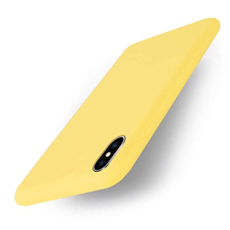 VANVENE Ultra Thin Liquid Silicone Gel Rubber Shockproof Case and Ultra Soft Microfiber Cloth Lining Cushion Compatible for iPhone X (Yellow)