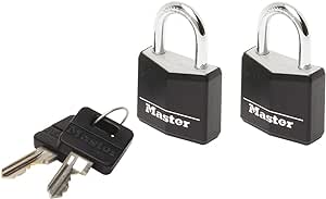 Master Lock 9120EURTBLK 20mm Black Covered Aluminium Padlocks Twin Pack Keyed Alike