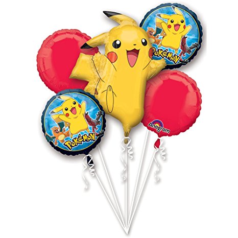 Pokemon Pikachu and Friends Birthday 5 Mylar Balloons Bouquet ~ Party Supplies