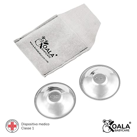 Koala Babycare Nursing Pads Cups in 100% Silver, Nickel Free - Nipple Shields for Nursing Newborn - Breast Pads for Breast Fissure Prevention and Treatment | Medical Device Class 1 Koala Silver Cup