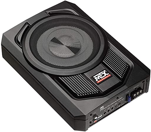 MTX TN8MS Terminator 8 Inch Micro Compact Amplified Subwoofer Enclosure for Small Vehicles with Class A/B Amplifier, Variable Bass Boost, External Bass Control, and Smart Engage Auto Turn On Circuitry