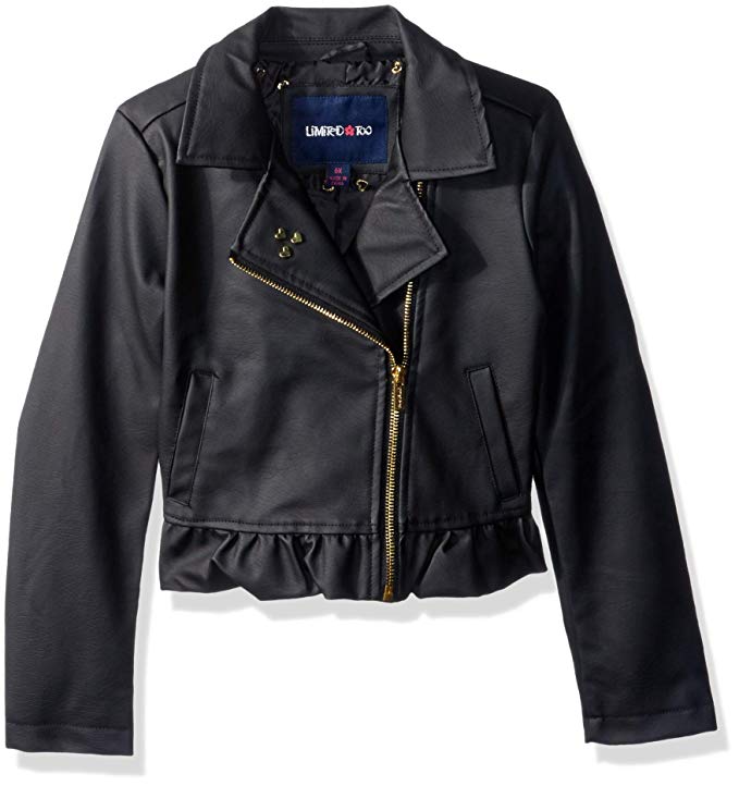 Limited Too Girls' Vegan Leather Biker Jacket with Ruffle
