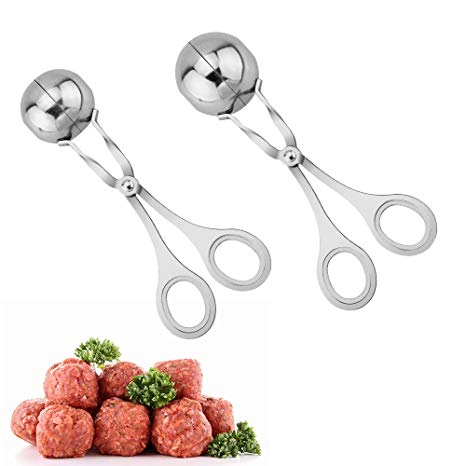 Meat Ballers, KOMAKE 2 PCS Stainless Steel Ball Maker None-Stick Meat Baller Tongs Cake Pop Maker Cookie Dough Scoop Tongs for Meatball, Cake, Ice Cream, Bath Bombs (Ball Size 1.38" and 1.85")