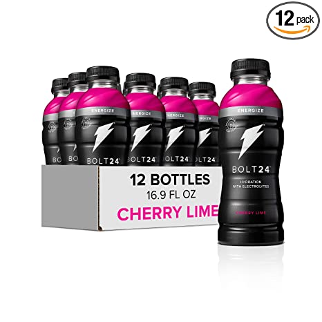 Bolt24 Fueled by Gatorade, Cherry Lime Energize, With Caffeine, Hydration with Electrolytes, 16.9 Fl Oz, Pack of 12