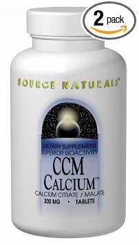 Source Naturals CCM Calcium 300mg, Calcium Citrate and Malate Offering Superior Absorption and Utilization, 60 Tablets (Pack of 2)