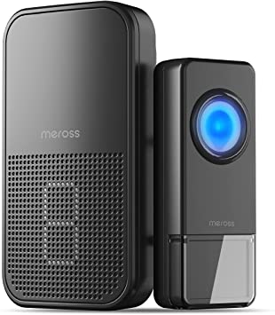 Wireless Doorbell, Meross Doorbell IP55 Waterproof Wireless Ringtone at 300m Range, Wall Plug-in Cordless Doorbell Ringtone Kit with Digital LED and Button LED, 58 Chimes, 4-Level Volume(Black)