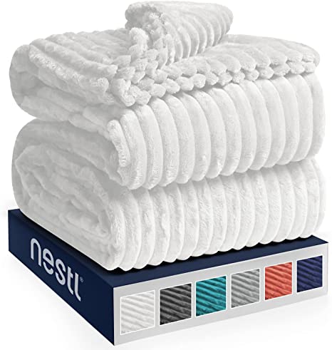 Nestl Bedding Cut Plush Blanket - Queen Size - Lightweight Super Soft Fuzzy Luxury Bed Blanket for Bed - Machine Washable - (90x90) (White)