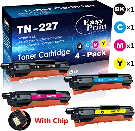 4-Pack Compatible (BK C M Y) TN-227 TN227 Toner Cartridge TN-227BK TN-227C TN-227M TN-227Y for Brother HL-L3230CDW L3210CW L3270CDW L3290CDW MFC-L3710CW L3750CDW L3770CDW Printer, by EasyPrint