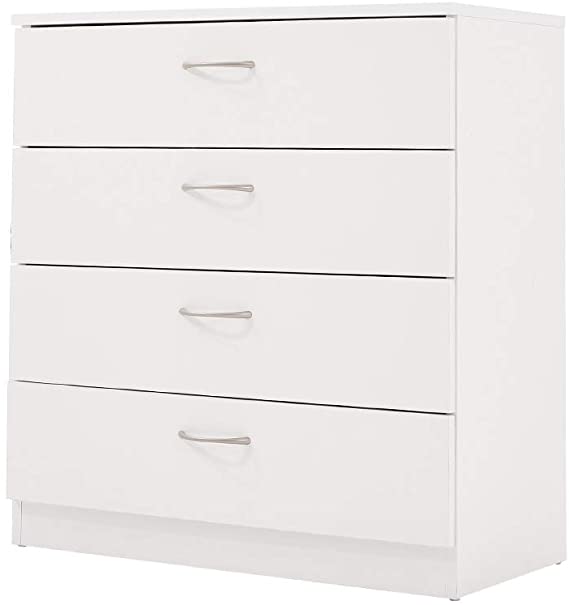 N / A Wooden Bedroom Chest of Drawers with Metal Handles and Runners Bedside Storage Cabinet for Living Room Hallway (4 Drawer, White)