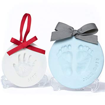 Baby Leon Footprint Ornament Kit | White   Blue Clay Molds & Paint Set | Best Baby Shower Gift for Newborn Girls & Boys | New Mom Gift Registry | Handprint & Pet Paw Print Keepsake | Safe Air Dry Clay