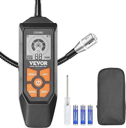VEVOR Natural Gas Detector, 50-10,000 PPM Gas Leak Detector with 18.5-inch Gooseneck, Combustible Gas Detector Sniffer with Audible & Visual Alarm Locates Propane, Methane, Butane for Home, RV, HVAC