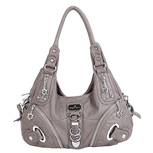 Angelkiss Purses and Handbags for Women Two Top Zippers Closure Multiple Pockets Washed Leather Shoulder bags