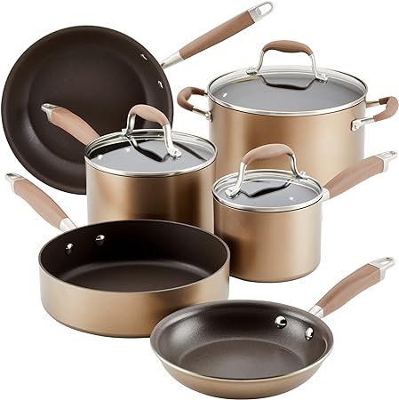 Anolon Advanced Hard Anodized Nonstick Cookware/Pots and Pans Set, 9 Piece - Bronze