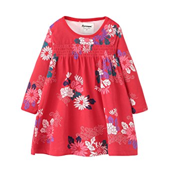 Girls Cotton Longsleeve Party Dresses Special Occasion Cartoon Print by Fiream