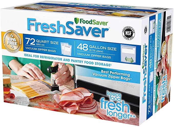 FoodSaver FreshSaver Zipper Bag Combo Pack 72 Quart-Size and 48 Gallon-Size by FoodSaver