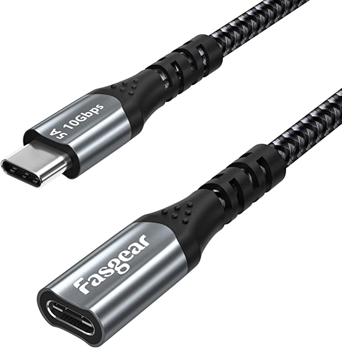 Fasgear USB C Extension Cable 6ft 10Gbps USB 3.1 Gen 2 Type C Male to Female Cord Support 4K Video Audio Output Compatible for Thunderbolt 3 port,MacBook Pro,Dell XPS,Switch,USB-C Hub,Pixel 3 (6ft, Black)