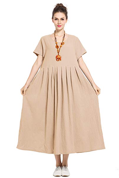 Anysize Soft Linen Ctton Loose Spring Summer Dress Plus Size Dress F122A