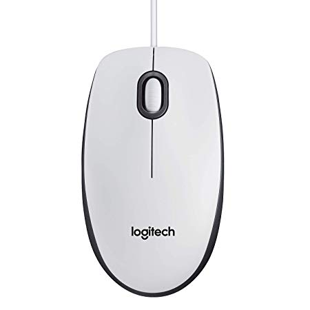 Logitech M100 Wired USB Mouse, 3-Buttons, 1000 DPI Optical Tracking, Ambidextrous PC / Mac / Laptop - White