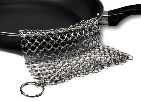 Blisstime Cast Iron Cleaner XL 7x7 Inch Premium Stainless Steel Chainmail Scrubber