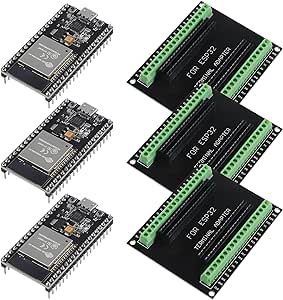 3 Set ESP32 Development Board 38Pin Narrow Version WiFi   Bluetooth Microcontroller ESP-32 ESP-32S Board ESP-WROOM-32 with ESP32 Breakout Board GPIO 1 into 2 Terminal Screw Board