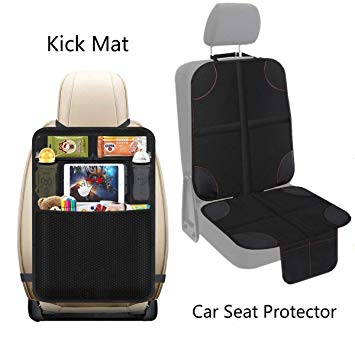 Car Seat Protector Back Seat Car Organizer,Protects Car Upholstery from Child Seats,Plastic Pockets Size up to 10.5inch,5 Pocket Storage Kick Mat Protector