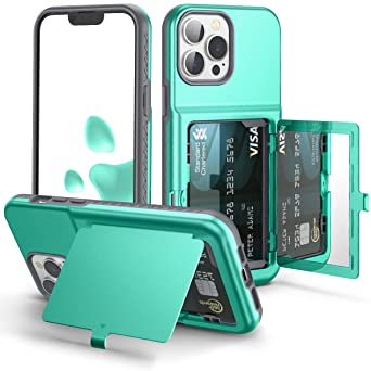 WeLoveCase for iPhone 13 Pro Max Wallet Case with Credit Card Holder & Hidden Mirror, Three Layer Shockproof Heavy Duty Protection Cover Protective Case for iPhone 13 Pro Max - 6.7inch Mint Green