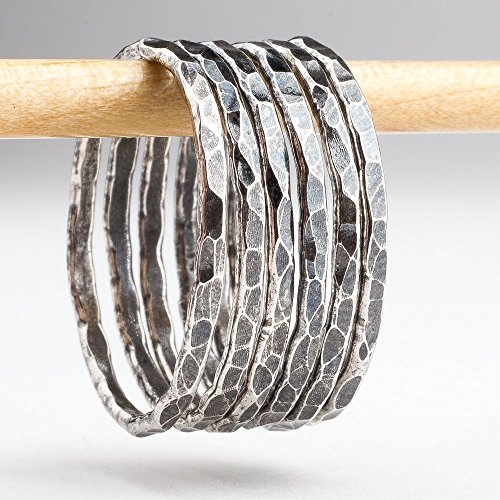 Custom Hammered Texture Stacking Rings in Oxidized Black Sterling Silver - Create Your Own Set